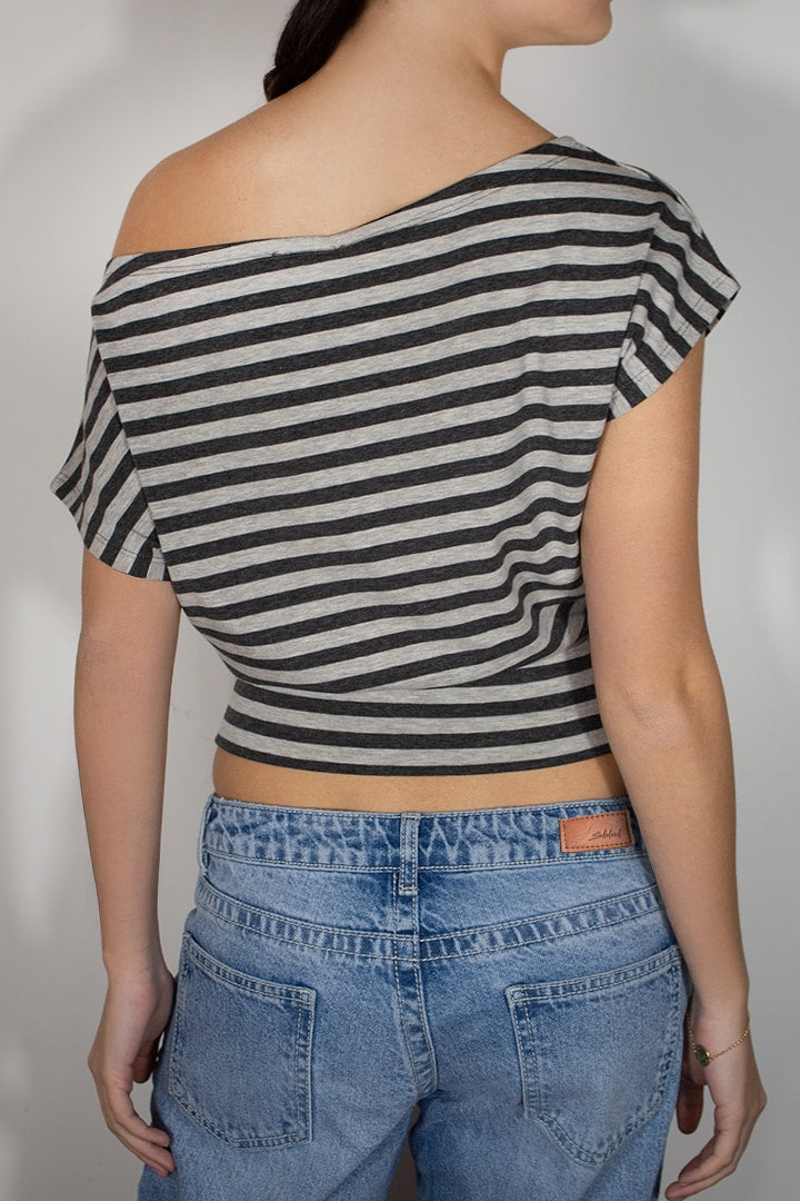 Crop boat neck T-shirt | Subdued