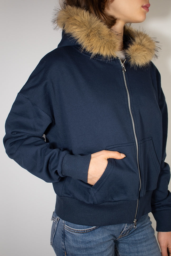 Faux fur zip-up hoodie | Subdued