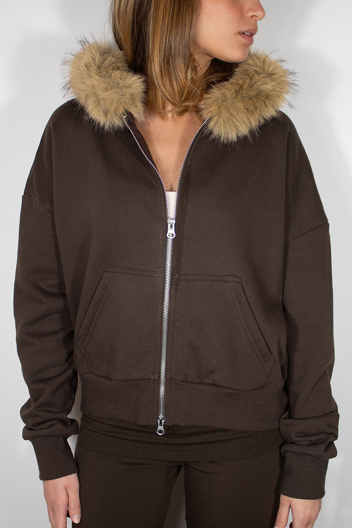 Faux fur zip-up hoodie | Subdued