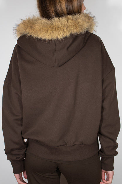 Faux fur zip-up hoodie | Subdued