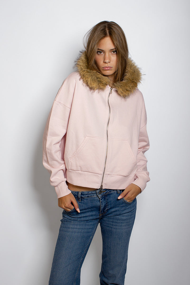 Faux fur zip-up hoodie | Subdued