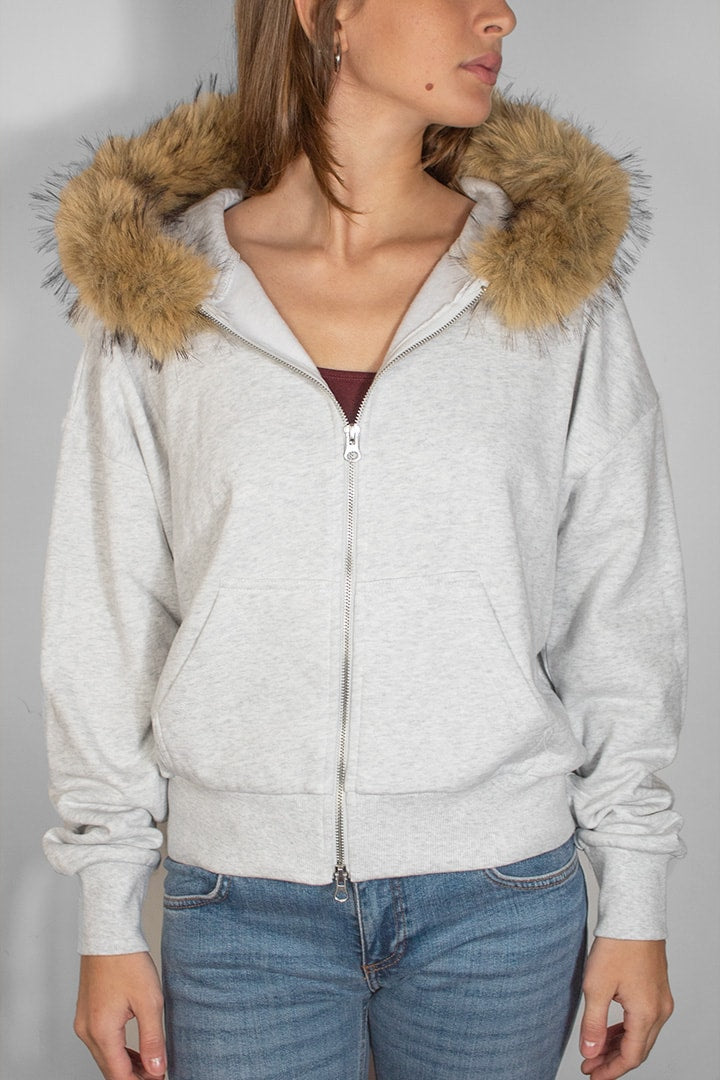 Faux fur zip-up hoodie | Subdued