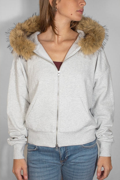 Faux fur zip-up hoodie | Subdued