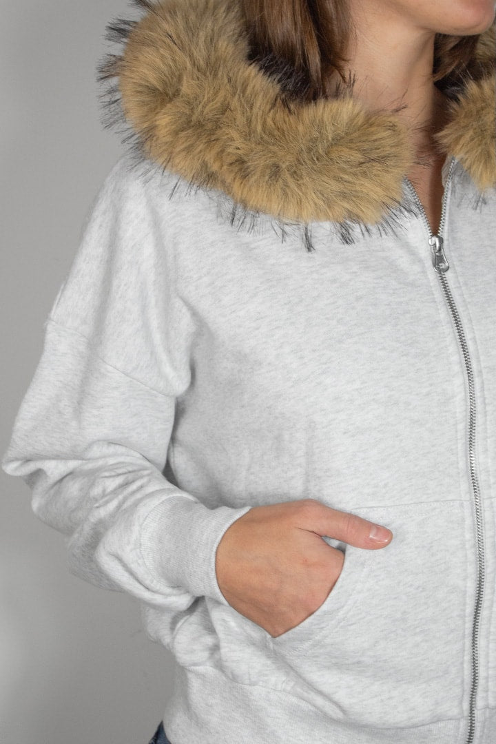 Faux fur zip-up hoodie | Subdued