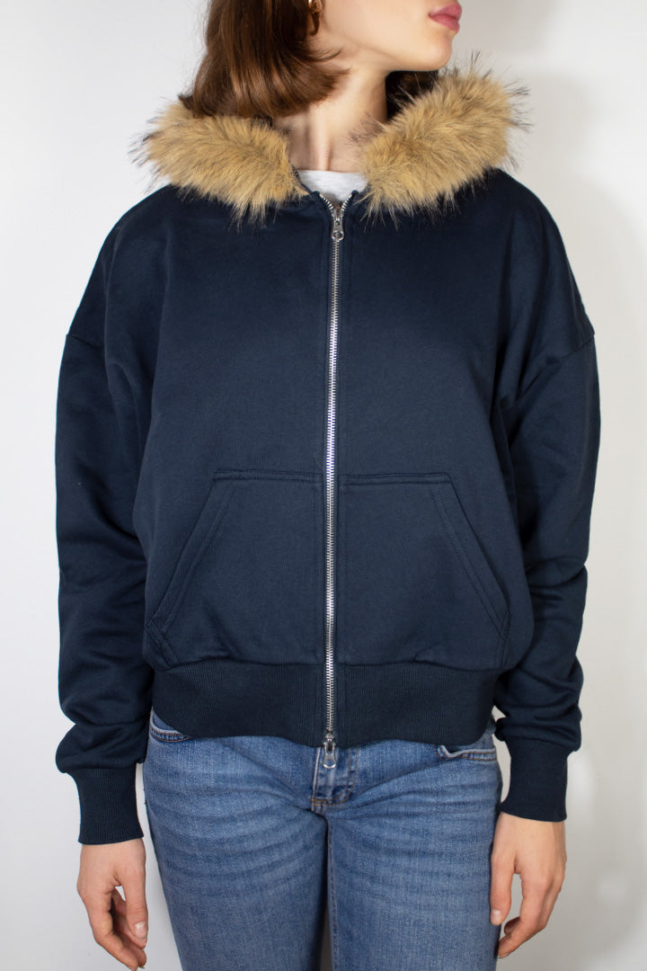 Faux fur zip-up hoodie | Subdued