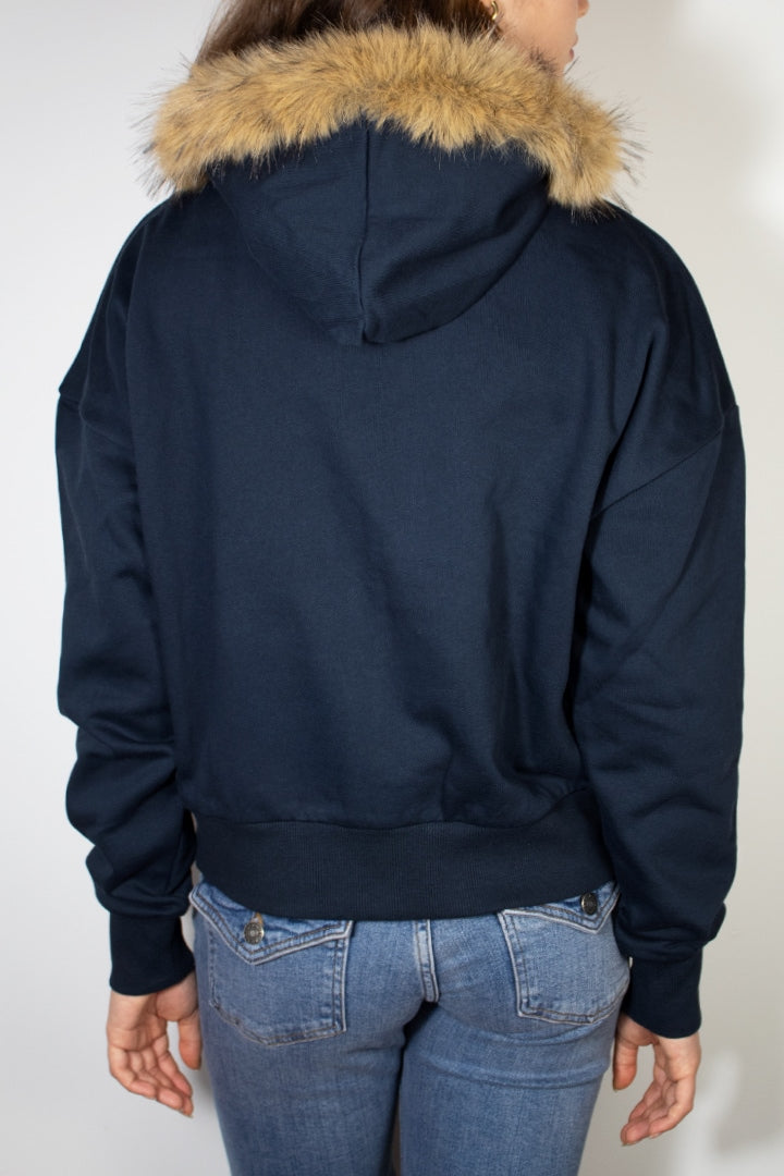 Faux fur zip-up hoodie | Subdued
