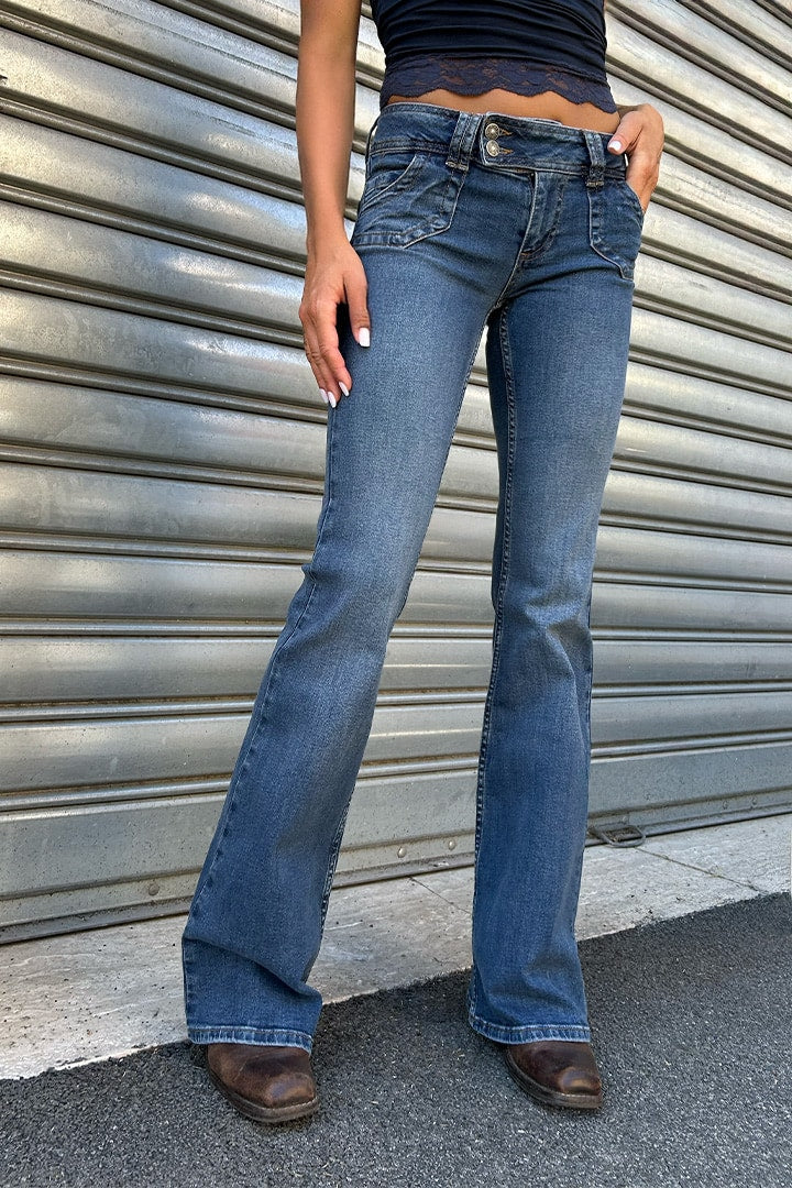 Double-button flared jeans | Subdued
