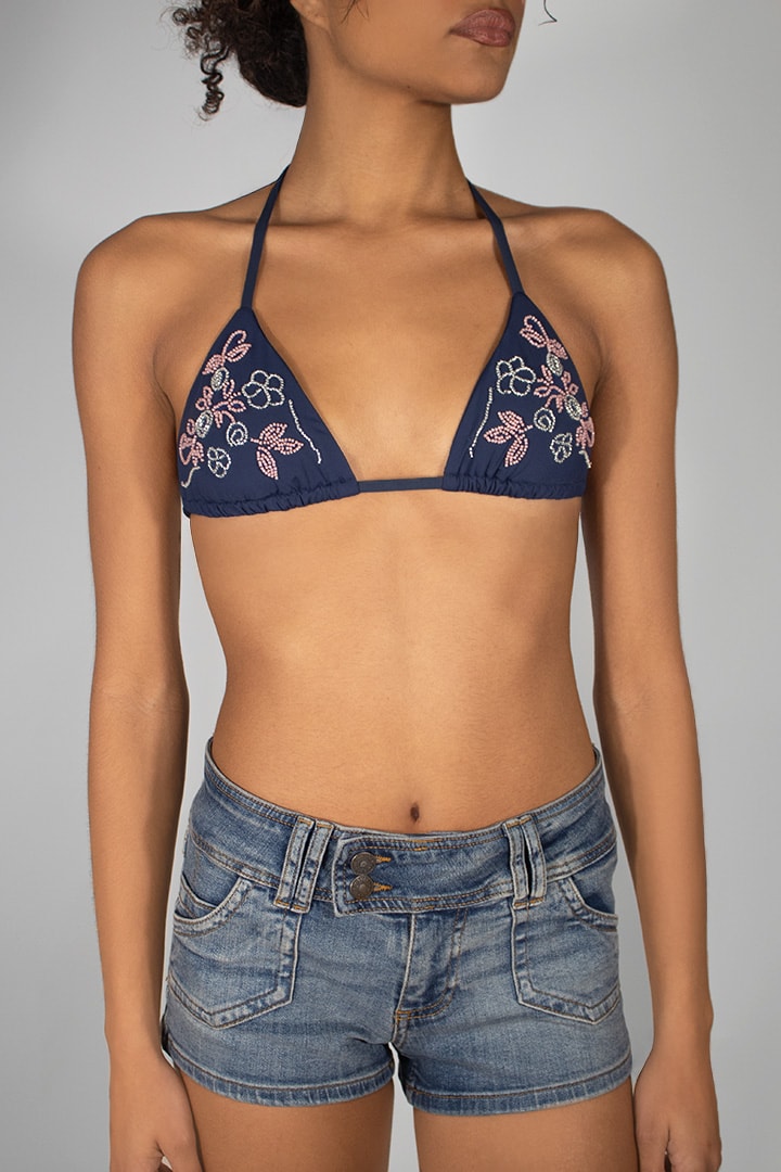 Triangle bikini top with beaded flower detail | Subdued