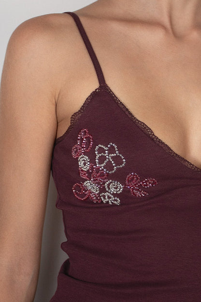 Beaded V-neck top | Subdued