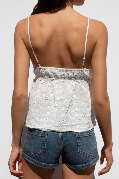 V-neck broderie anglaise top | Subdued