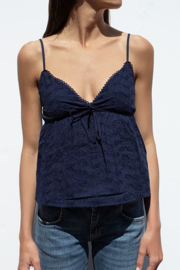 V-neck broderie anglaise top | Subdued