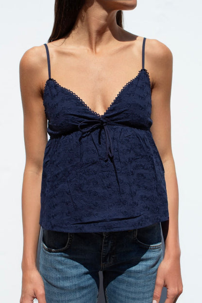 V-neck broderie anglaise top | Subdued