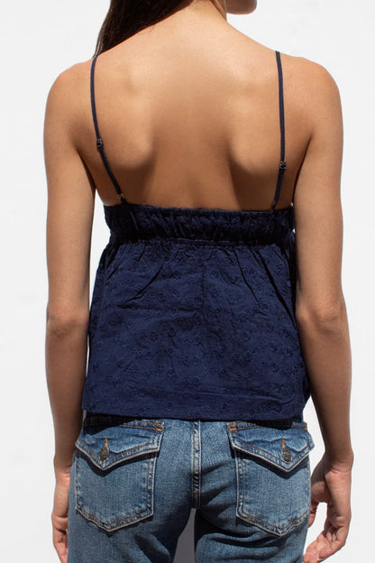 V-neck broderie anglaise top | Subdued