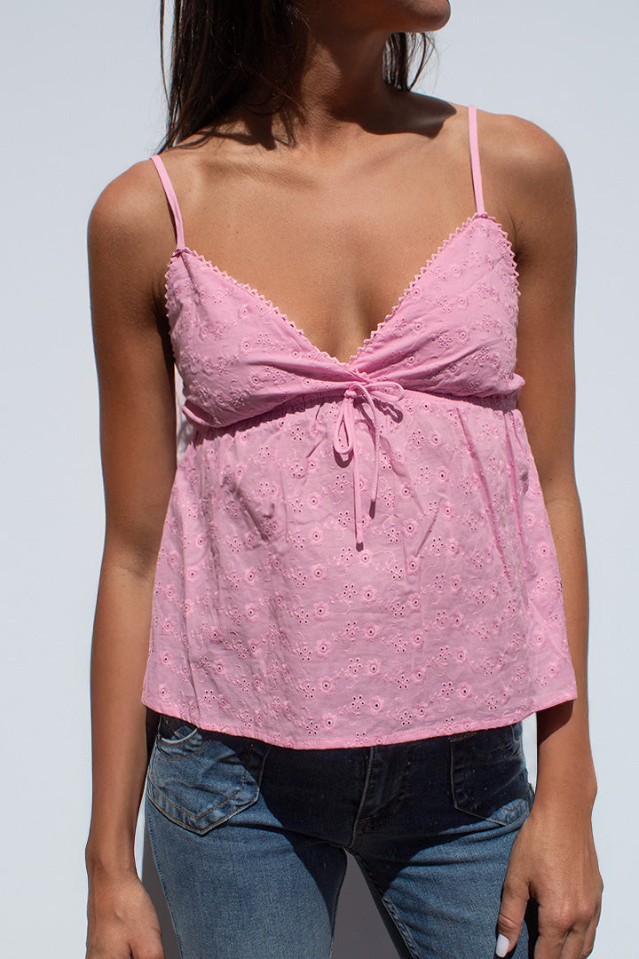 V-neck broderie anglaise top | Subdued