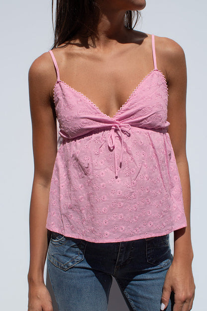 V-neck broderie anglaise top | Subdued