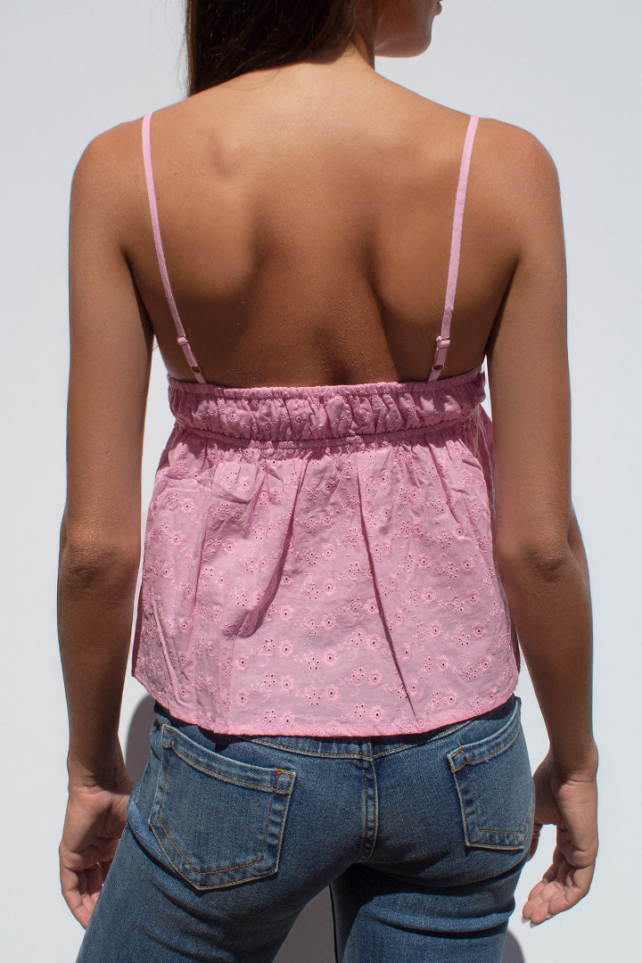 V-neck broderie anglaise top | Subdued