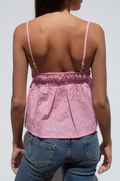 V-neck broderie anglaise top | Subdued