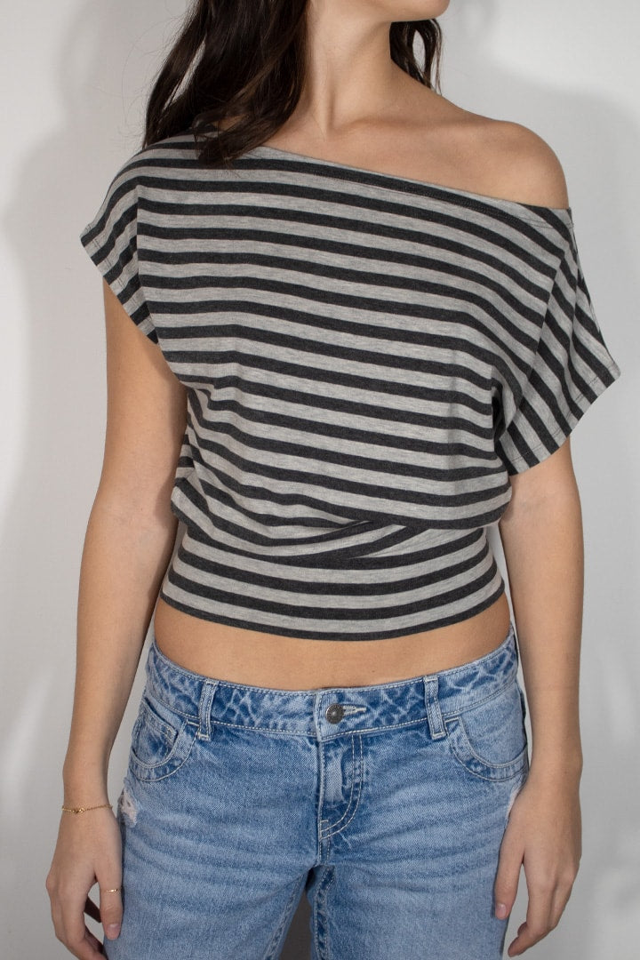 Crop boat neck T-shirt | Subdued