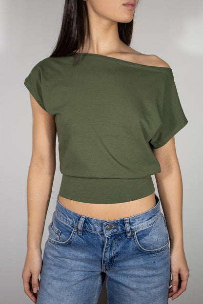 Crop boat neck T-shirt | Subdued