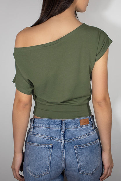 Crop boat neck T-shirt | Subdued