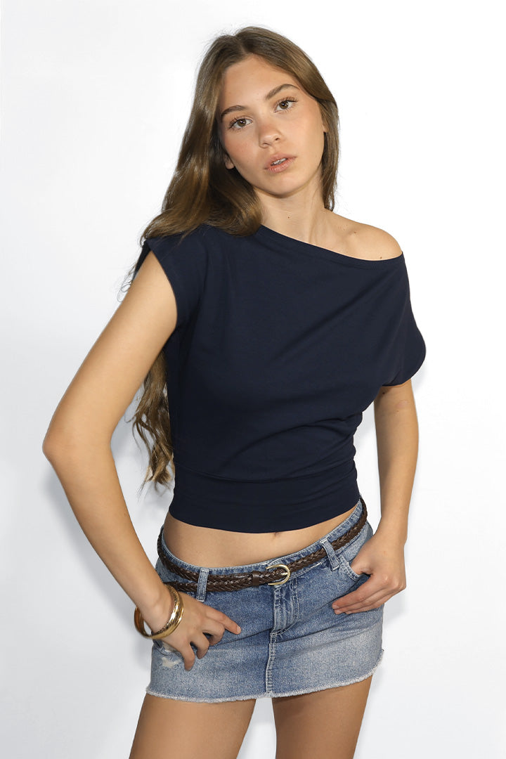 Crop boat neck T-shirt | Subdued