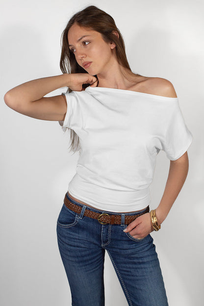 Crop boat neck T-shirt | Subdued