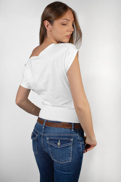 Crop boat neck T-shirt | Subdued