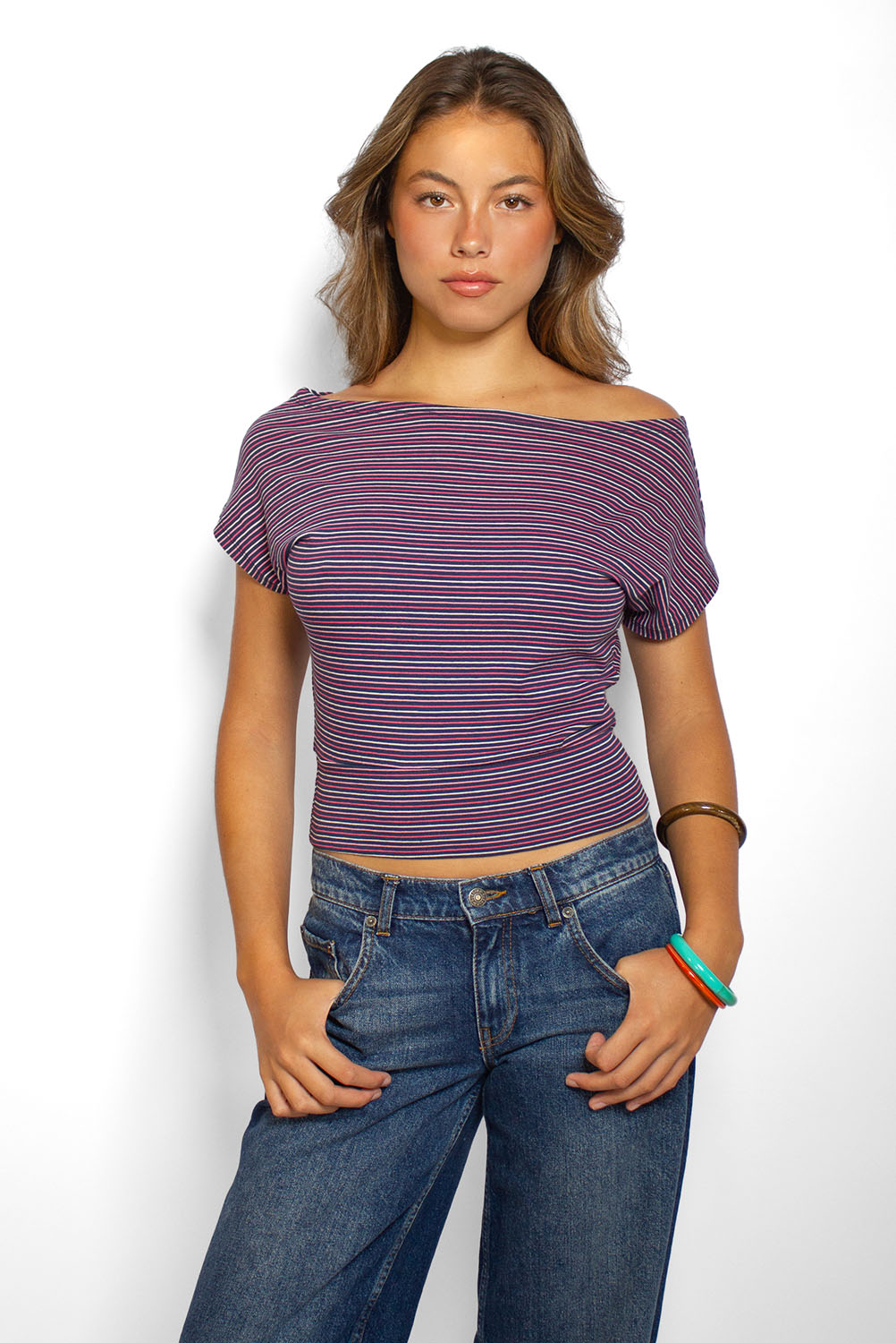 Crop boat neck T-shirt | Subdued