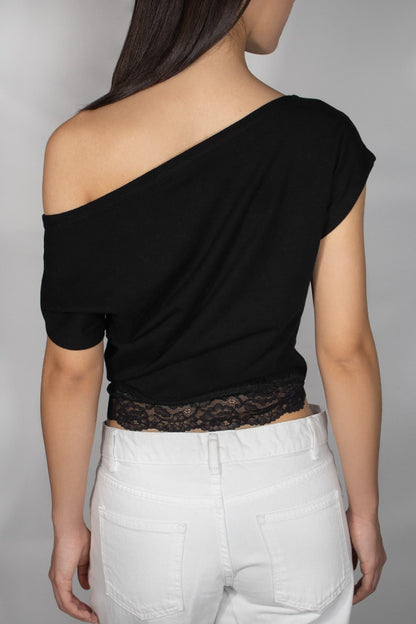 Lace boat-neck T-shirt | Subdued