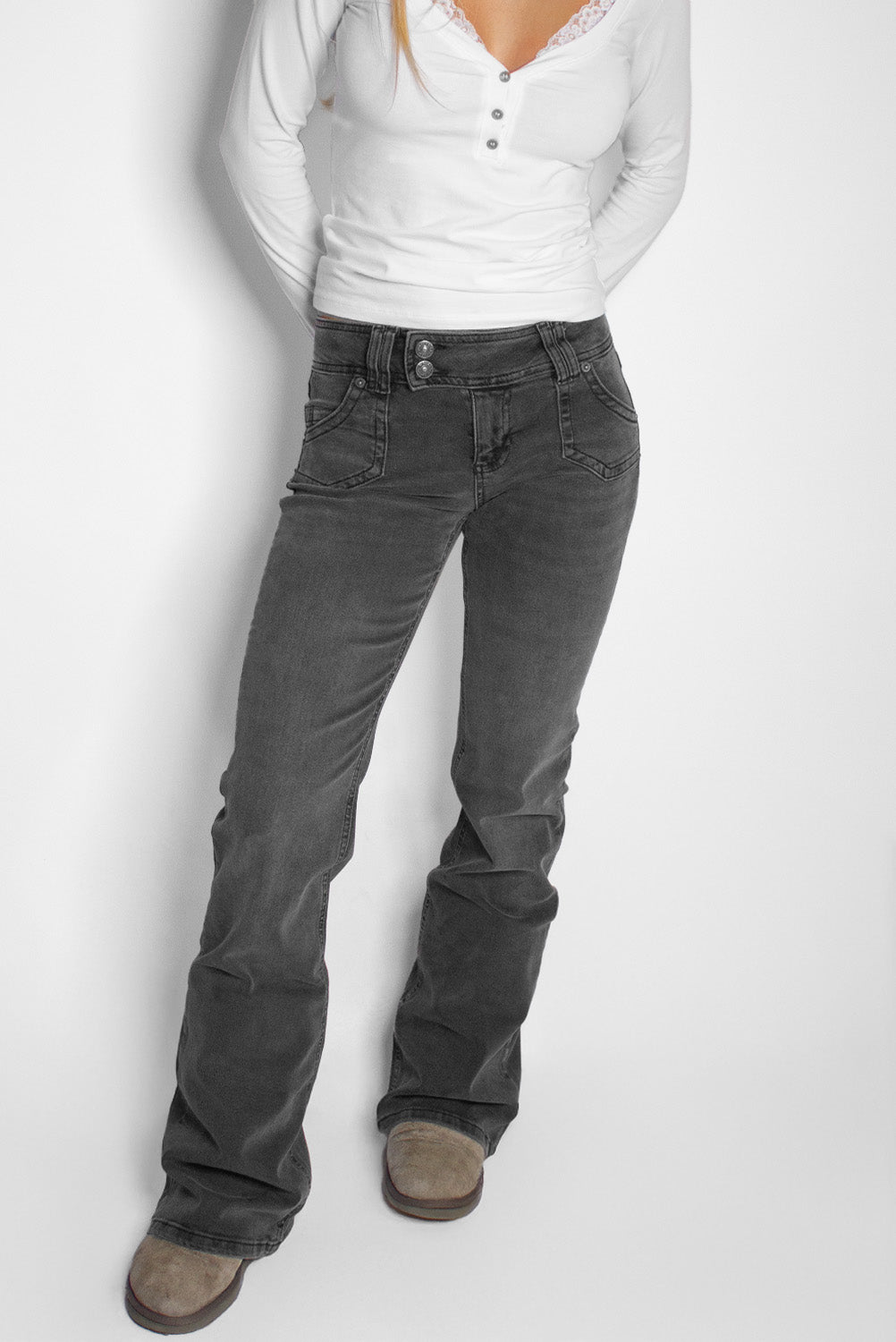 Double button flared jeans | Subdued