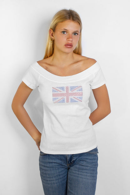 Rhinestone UK flag T-shirt | Subdued