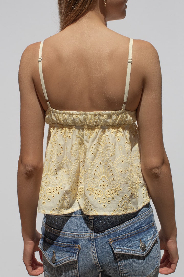 Broderie anglaise V-neck top | Subdued