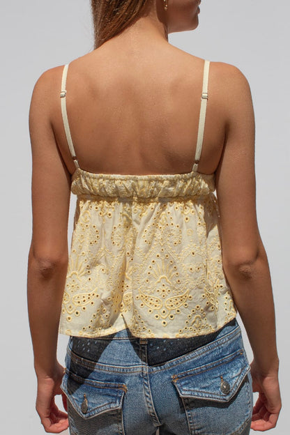 Broderie anglaise V-neck top | Subdued