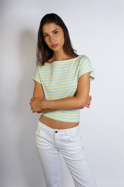 Boat-neck crop T-shirt | Subdued