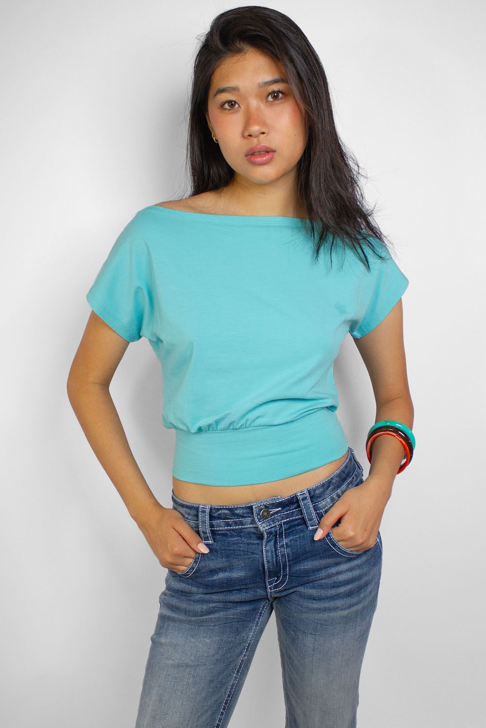 Cropped boat neck T-shirt | Subdued