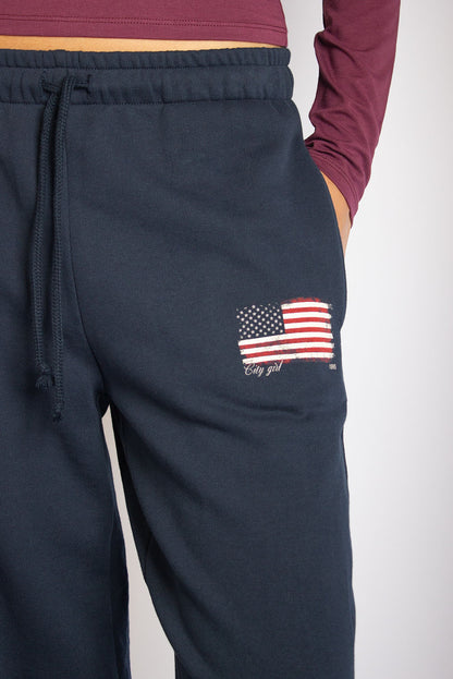 Wide-leg joggers with USA flag | Subdued