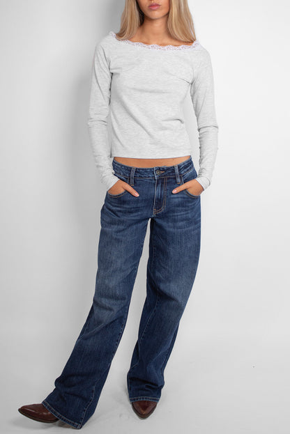 T-shirt with a boat neckline and lace | Subdued