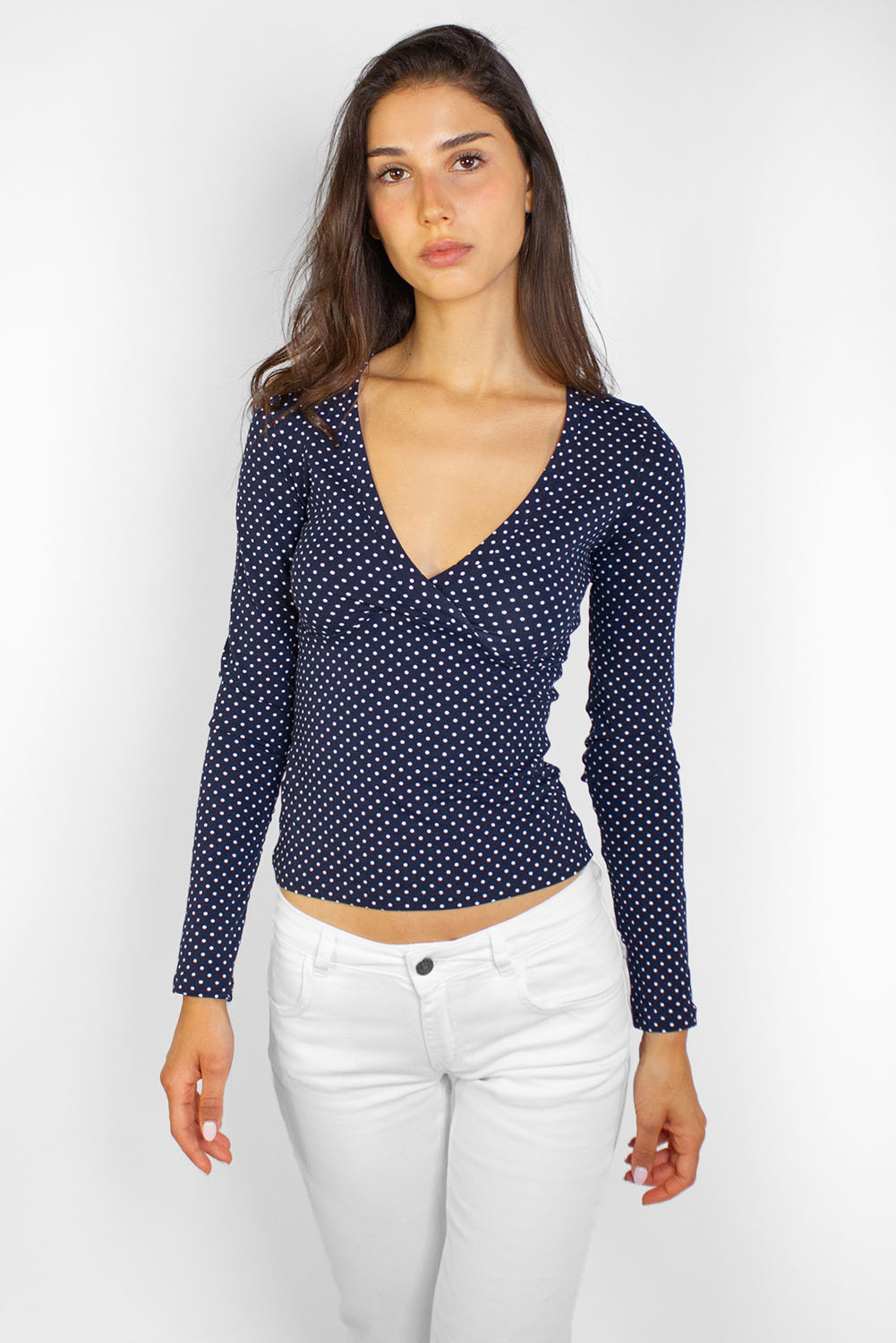 Ruched v-neck long sleeve top | Subdued