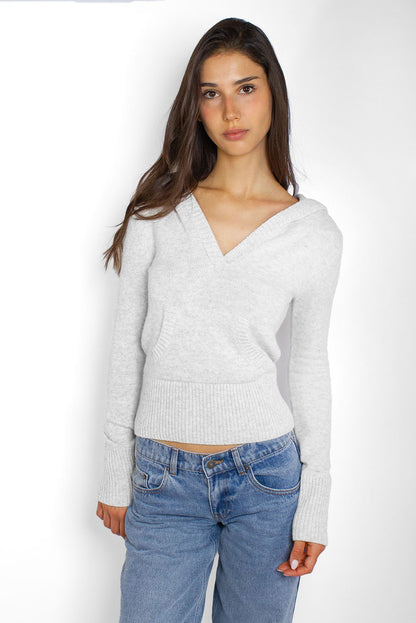 Hooded V-neck sweater | Subdued