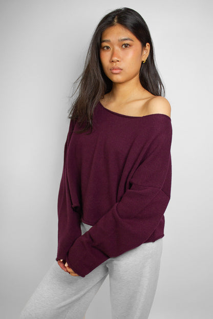 Off-shoulder knit sweater | Subdued