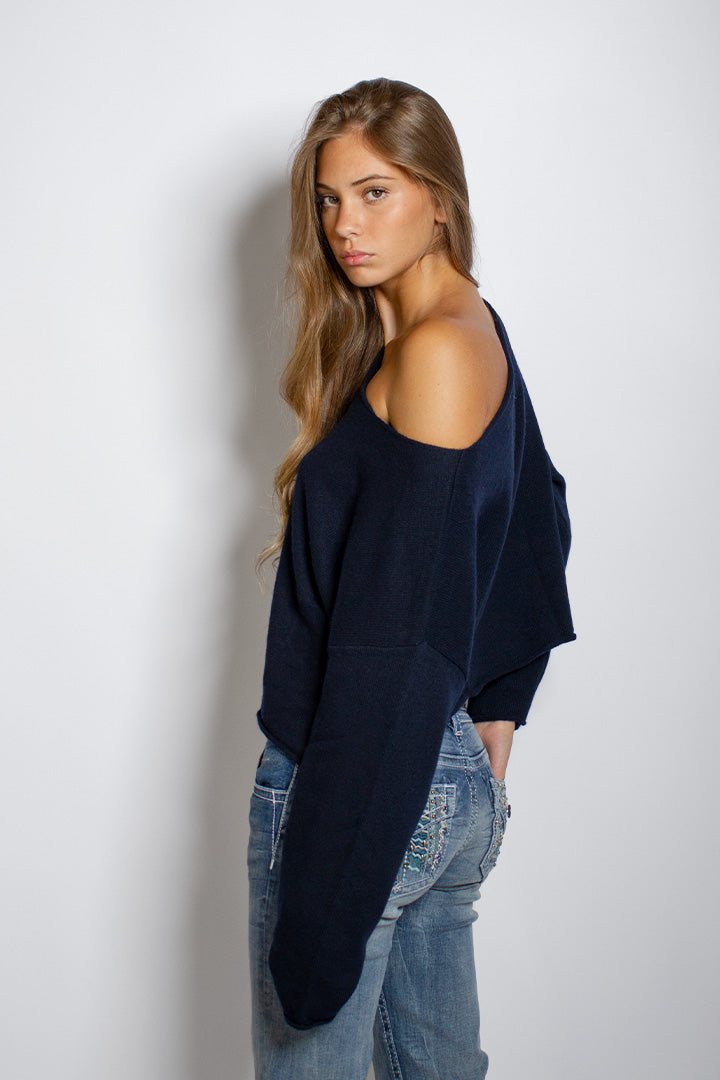 Off-shoulder knit sweater | Subdued