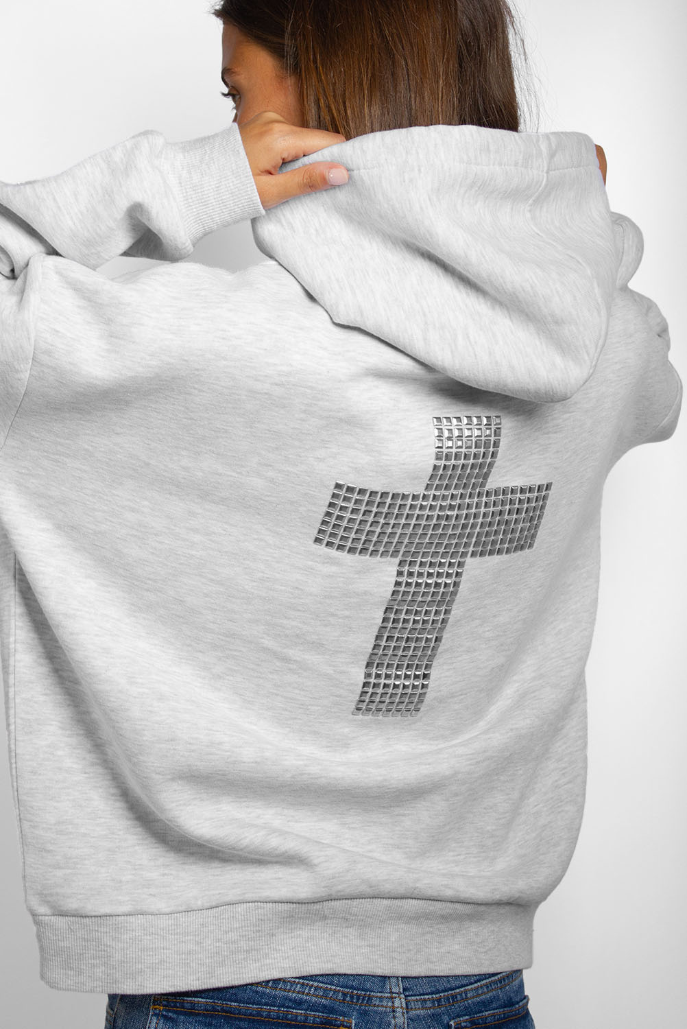 Hoodie with a cross and studs | Subdued